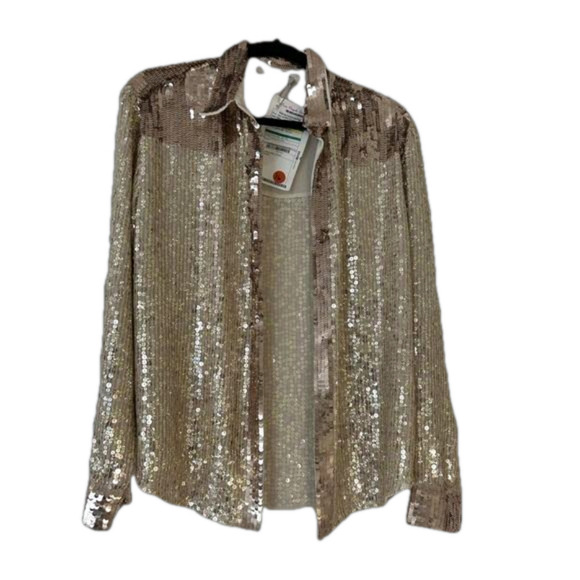Women’s Rose Gold Sequin Western Shirt, Size Small - Picture 6 of 9
